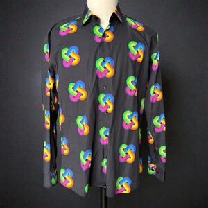 Jared Lang cotton button down long sleeve Solomon’s knot print casual shirt | L